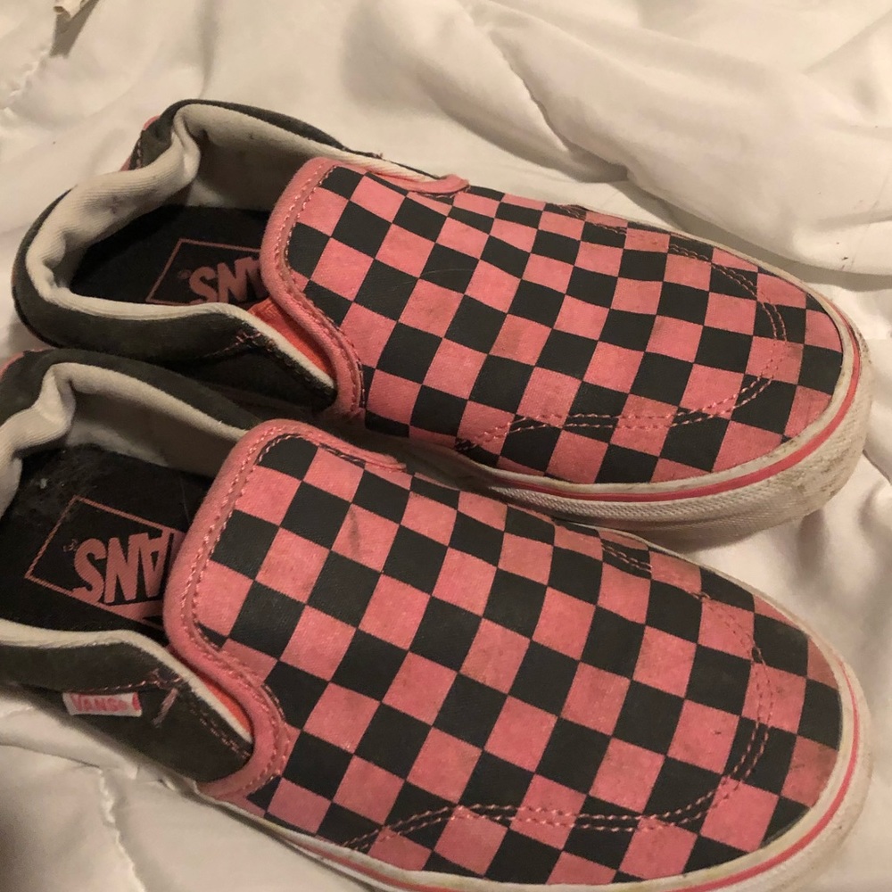 Pink Checkered Vans slip ons